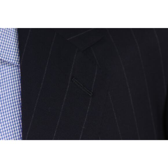 English Cut Bespoke Savile Row Tailors Navy Chalkstripe Suit Blazer Jacket 50L - Picture 5 of 9